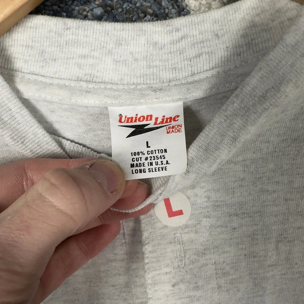 Vintage Union Line HOG State Rally Henley Mens L Gray North Dakota‎ Biker 2007